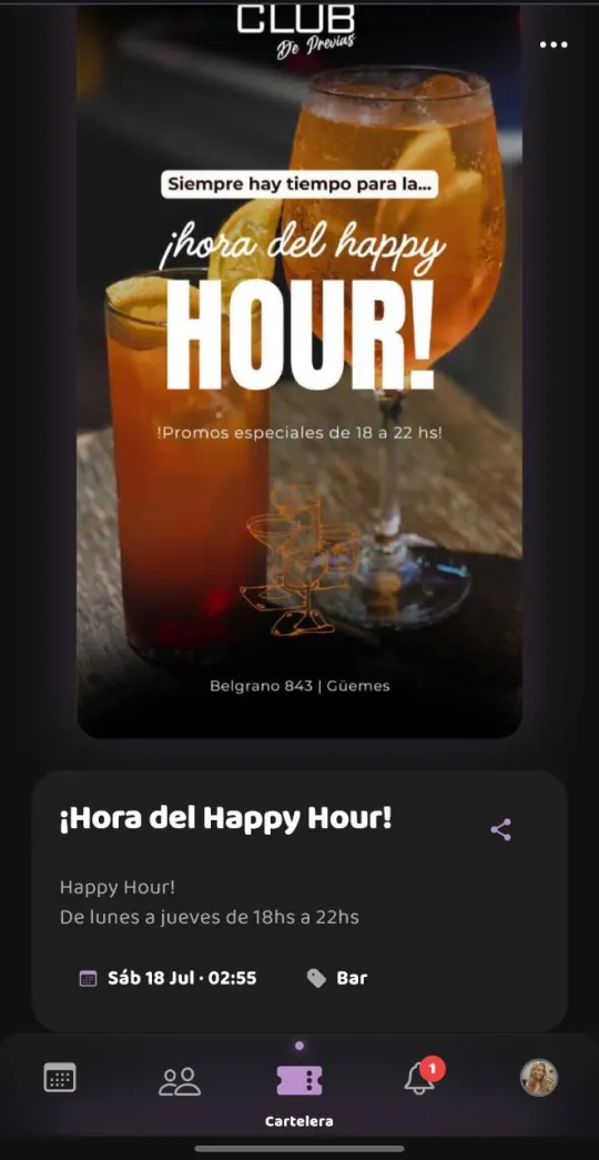 Fernecito App: detalle de evento y promoción de un local