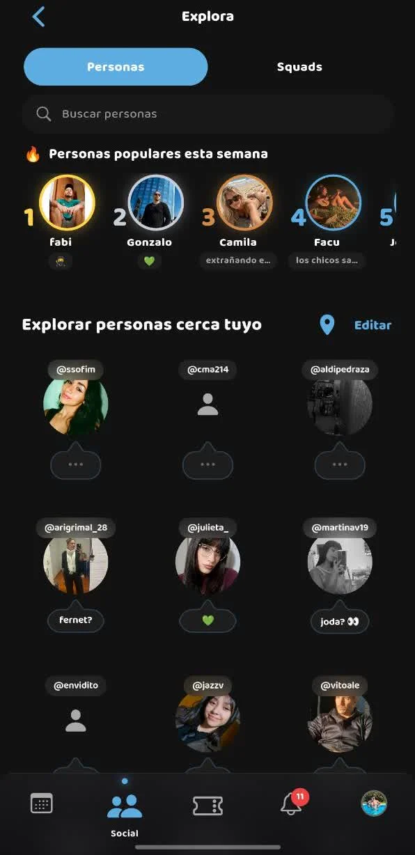 Explora en Fernecito App: personas y squads cerca tuyo