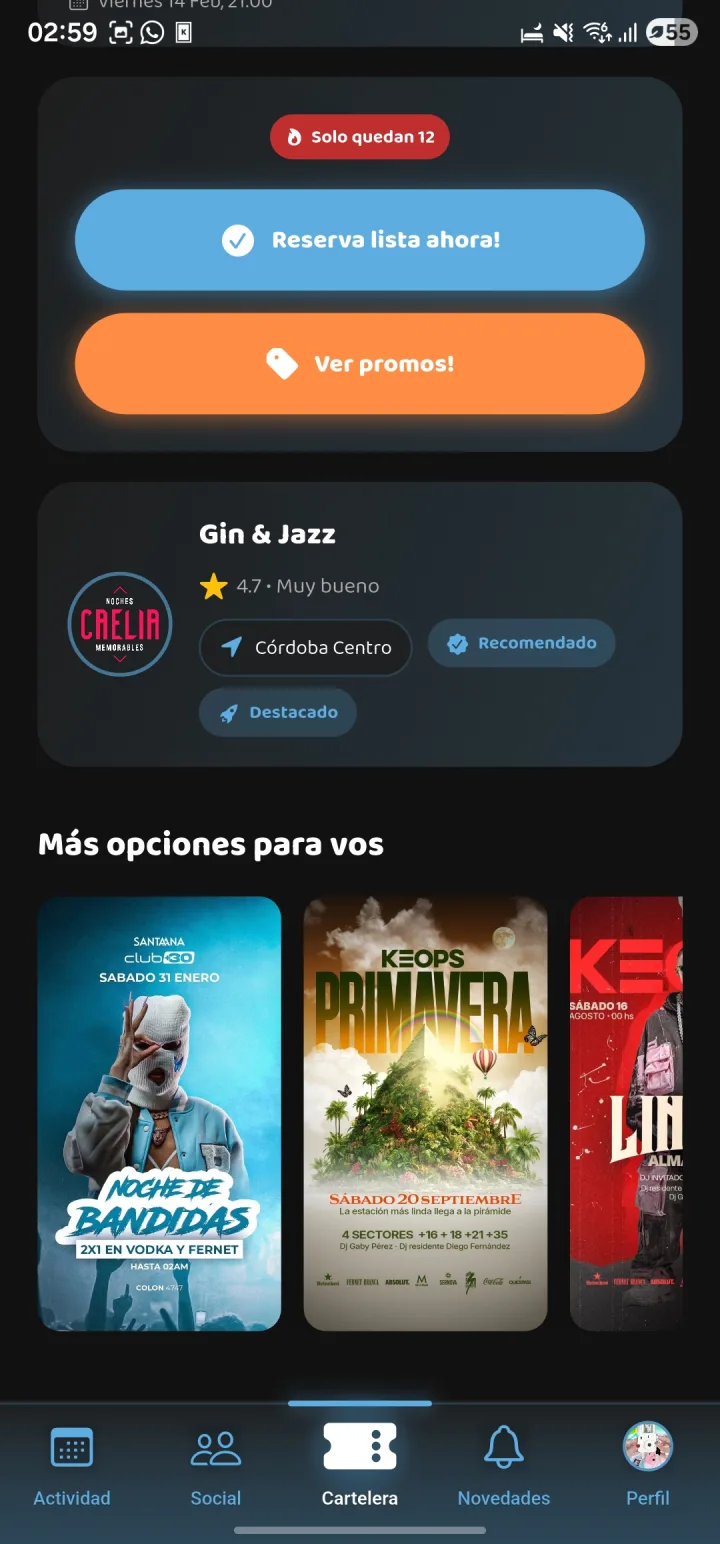 Vista secundaria del hub de locales en Fernecito App